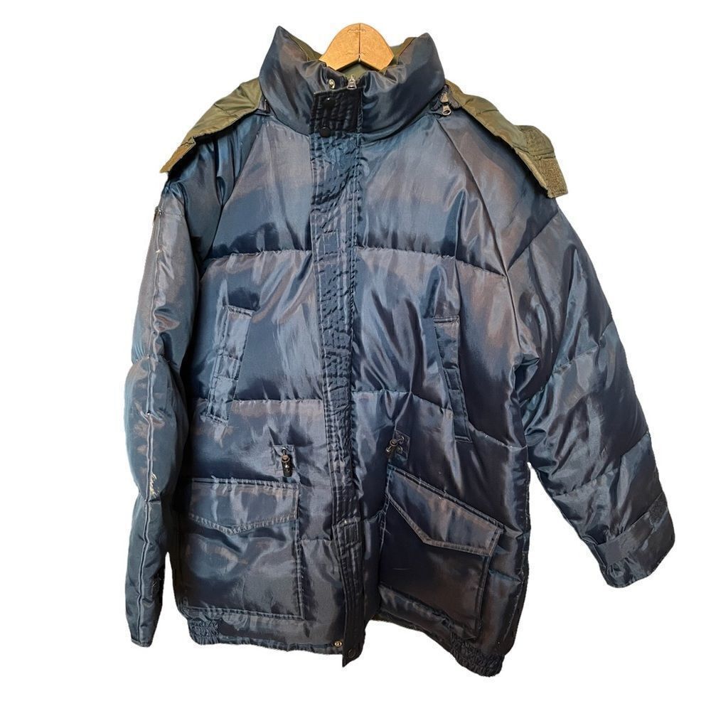 Outbrook puffer coat reversible Medium Navy and olive green zipper and velcro